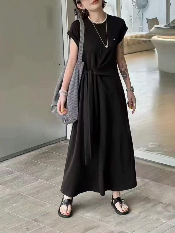 設計感綁帶太空棉連身裙 連身裙