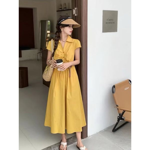 夏季新款襯衫連身洋裝（現貨粉） 夏季新款襯衫連身洋裝