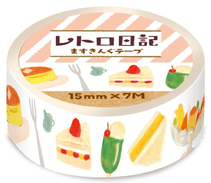 古川紙工 レトロ日記 紙膠帶｜昭和復古甜點日常 古川紙工, レトロ日記, 昭和風紙膠帶, 復古風文具, 日本紙膠帶, 手帳裝飾, 膠帶拼貼, 木日社選物, 日系選品, 文具控愛用品, 甜點膠帶