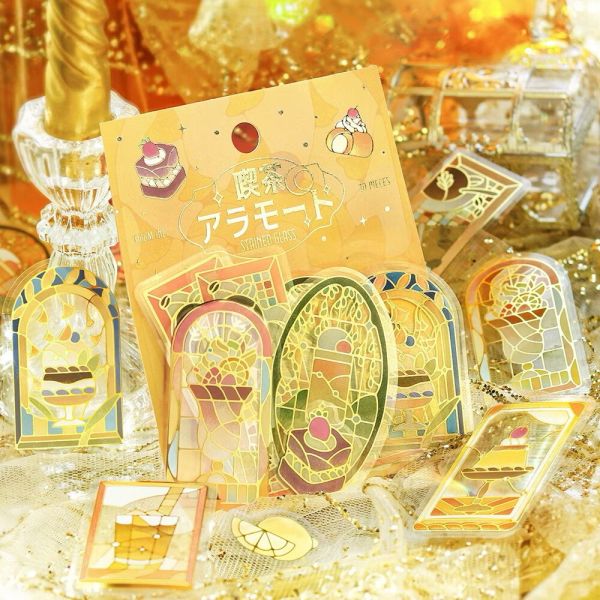 燙金透明貼紙「Cafe A La Mode Stained」 bgm,窗花玻璃,窗花貼紙,手帳好朋友