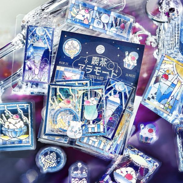 燙金透明貼紙「Cafe A La Mode Stained」 bgm,窗花玻璃,窗花貼紙,手帳好朋友