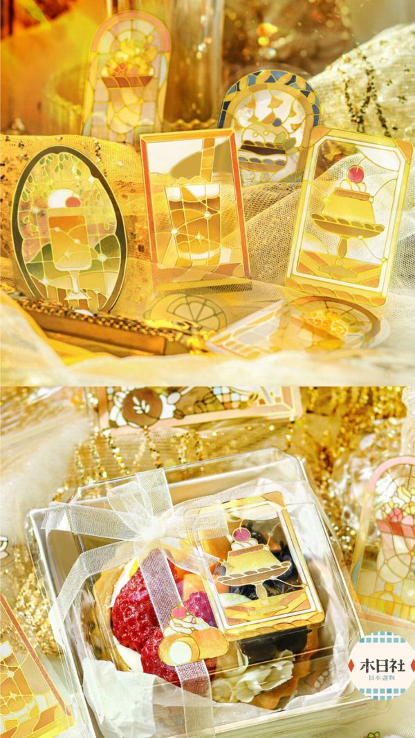 燙金透明貼紙「Cafe A La Mode Stained」 bgm,窗花玻璃,窗花貼紙,手帳好朋友
