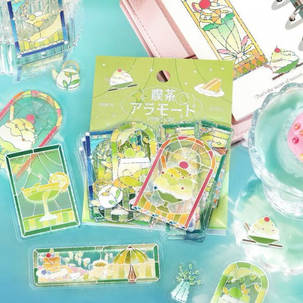 燙金透明貼紙「Cafe A La Mode Stained」 bgm,窗花玻璃,窗花貼紙,手帳好朋友
