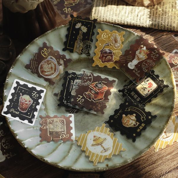 BGM Cafe A La Mode 郵便風燙金貼紙包 CafeALaMode,日系文具,手帳貼紙,文具控日常,和紙貼紙,貼紙郵票,復古甜點風,燙金貼紙,日本選物,郵便風,stationerylove,bgm貼紙