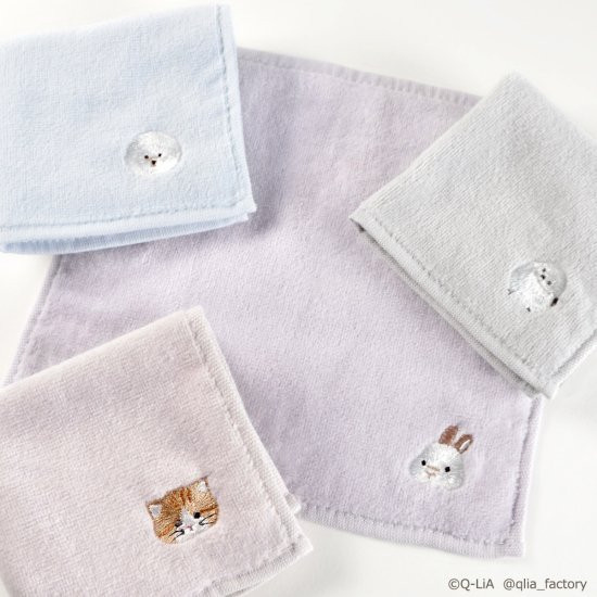 Q-lia 小動物刺繡方巾 毛巾手帕 Qlia, 小動物, 動物刺繡, 貓咪毛巾, 兔子手帕, 比熊小物, 長尾山雀, 可愛毛巾, 吸水手巾, 日本設計, 隨身手帕, 療癒小物