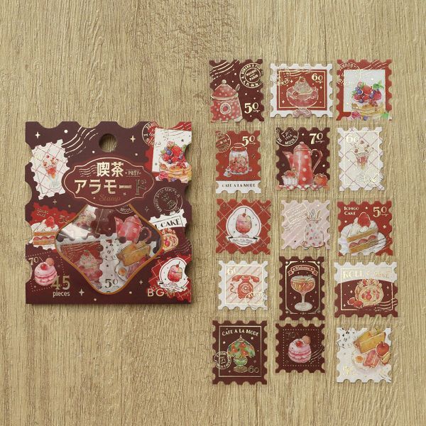 BGM Cafe A La Mode 郵便風燙金貼紙包 CafeALaMode,日系文具,手帳貼紙,文具控日常,和紙貼紙,貼紙郵票,復古甜點風,燙金貼紙,日本選物,郵便風,stationerylove,bgm貼紙