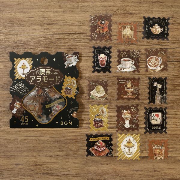 BGM Cafe A La Mode 郵便風燙金貼紙包 CafeALaMode,日系文具,手帳貼紙,文具控日常,和紙貼紙,貼紙郵票,復古甜點風,燙金貼紙,日本選物,郵便風,stationerylove,bgm貼紙