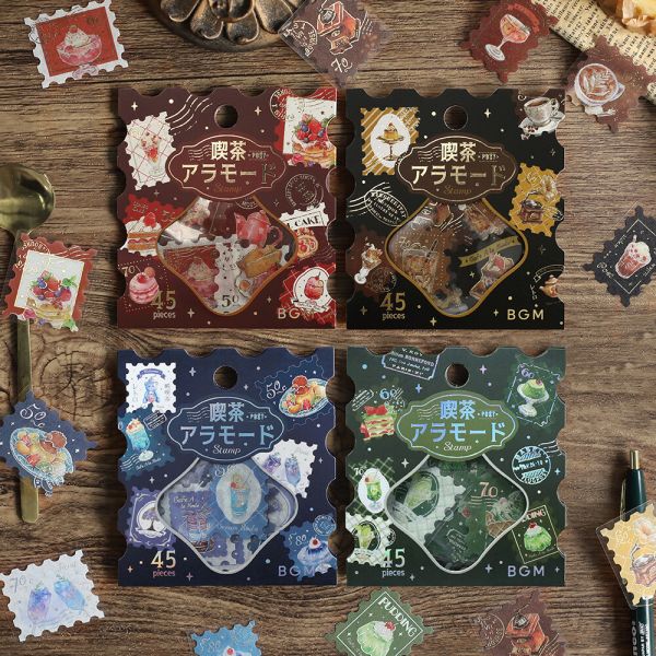 BGM Cafe A La Mode 郵便風燙金貼紙包 CafeALaMode,日系文具,手帳貼紙,文具控日常,和紙貼紙,貼紙郵票,復古甜點風,燙金貼紙,日本選物,郵便風,stationerylove,bgm貼紙