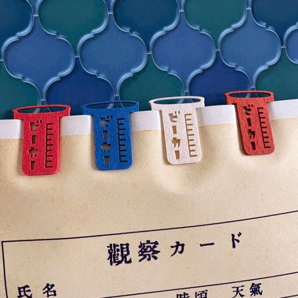 きのこ社 理科室燒杯 紙製夾子組 木日社,日本文具,日本選物,きのこ社,Kinokosya,クロデンワ舎,理科室文具,ビーカー,燒杯造型,紙製夾子,日本製文具,環保文具,復古文具,昭和風文具,文具雜貨,設計文具,創意文具,懷舊風,木日社選物,理科風小物