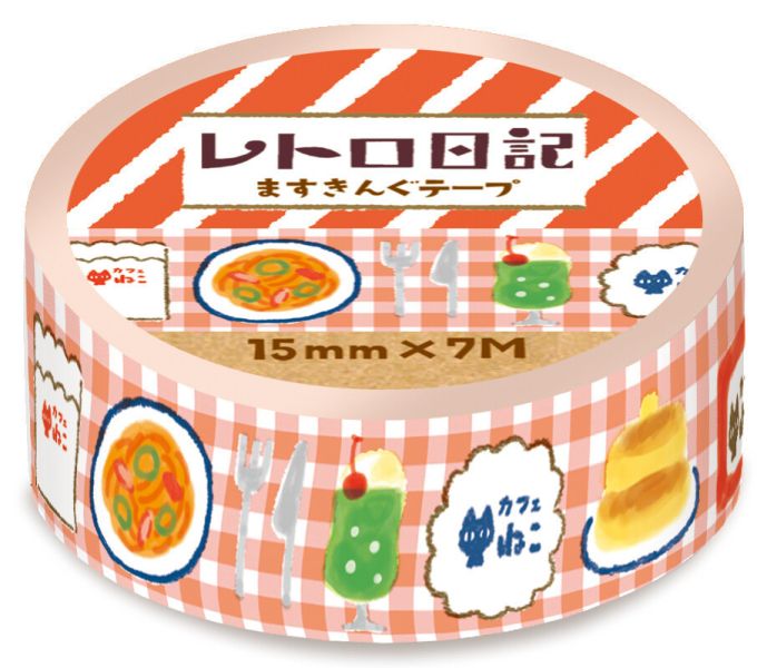 古川紙工 レトロ日記 紙膠帶｜昭和復古甜點日常 古川紙工, レトロ日記, 昭和風紙膠帶, 復古風文具, 日本紙膠帶, 手帳裝飾, 膠帶拼貼, 木日社選物, 日系選品, 文具控愛用品, 甜點膠帶