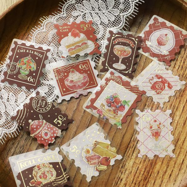 BGM Cafe A La Mode 郵便風燙金貼紙包 CafeALaMode,日系文具,手帳貼紙,文具控日常,和紙貼紙,貼紙郵票,復古甜點風,燙金貼紙,日本選物,郵便風,stationerylove,bgm貼紙