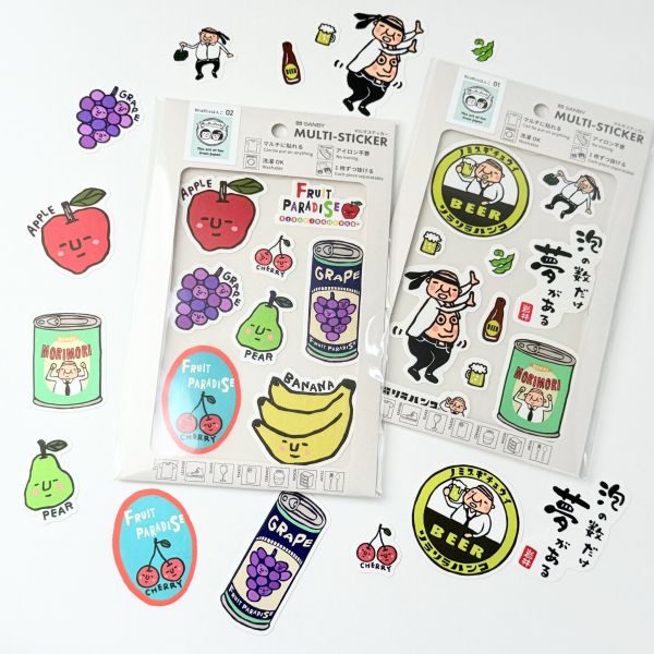 Sanby × RiraRiraはんこ 聯名款 萬用貼紙｜醉醺醺岩井課長・水果樂園 Sanby, MULTISTICKER, 萬用貼紙, 岩井課長, 水果樂園, 可愛貼紙, 日本製, 可水洗, 文青雜貨, 療癒小物, 貼紙控
