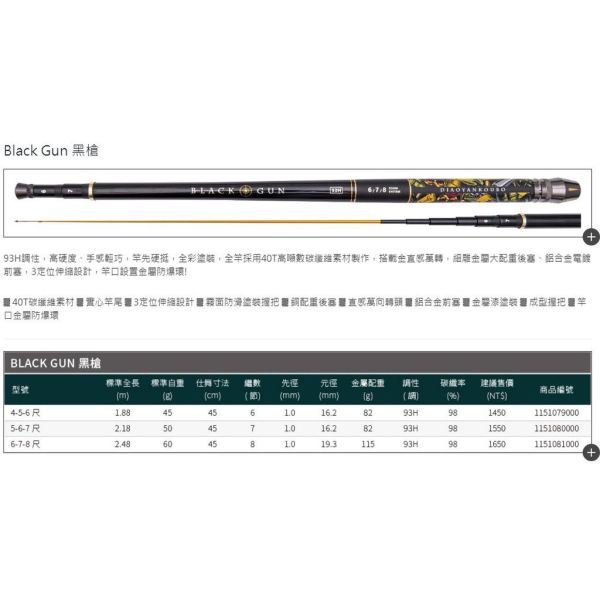 DK漁鄉 黑槍93H19調 黑玫瑰 82H 28調蝦竿 