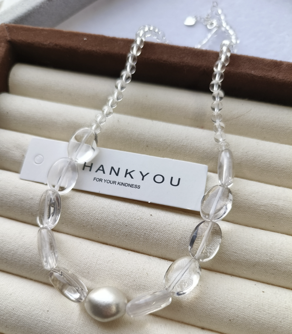 高透白水晶手鍊｜S925純銀 925純銀項鍊、日本古董珠、極細項鍊、駝色鎖骨鍊、小花珠飾、手工串珠飾品、小眾飾品推薦