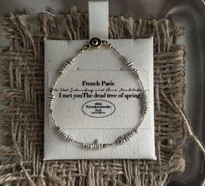 S925純銀金銀撞色手鍊｜碎銀質感設計 泰銀手鍊、青金石手鍊、天然水晶飾品、925純銀、民族風飾品、做舊銀飾、小眾設計、綠松石手鍊