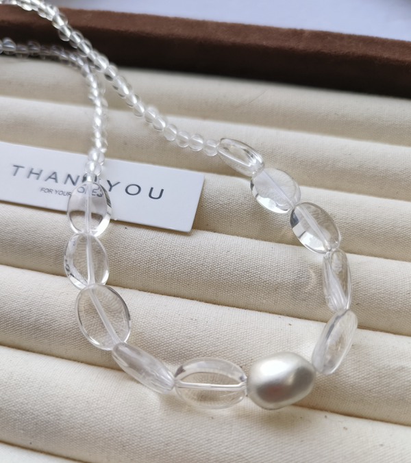 高透白水晶手鍊｜S925純銀 925純銀項鍊、日本古董珠、極細項鍊、駝色鎖骨鍊、小花珠飾、手工串珠飾品、小眾飾品推薦