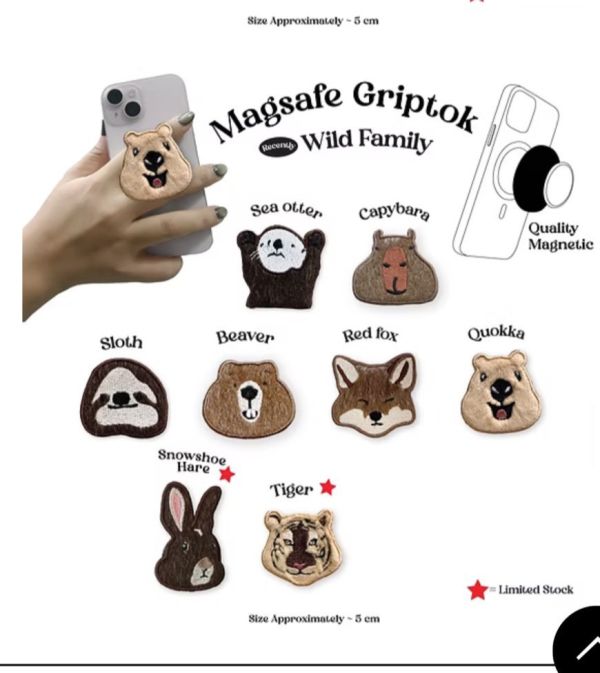 Magsafe Griptok 手機支架 Urban & Wild Family 系列 Magsafe 手機支架, Griptok, 動物造型手機支架, 可愛磁吸手機座, 毛絨手機握把, SoLaLa GOODS, 禮物推薦, 動物小物