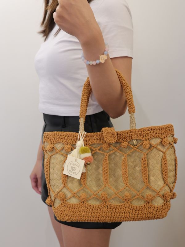 短柄直條編織包 32*29cm 泰國草編包, 清邁手工包, 夏日度假包, 海邊沙灘包, 編織托特包, 泰國編織包