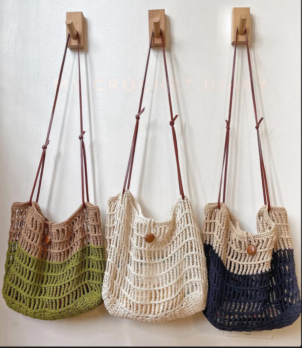 撞色細繩編織包 手工編織包、花朵鉤針包、太陽花拼接包、復古編織托特包、奶油色花花包、大容量編織肩背包