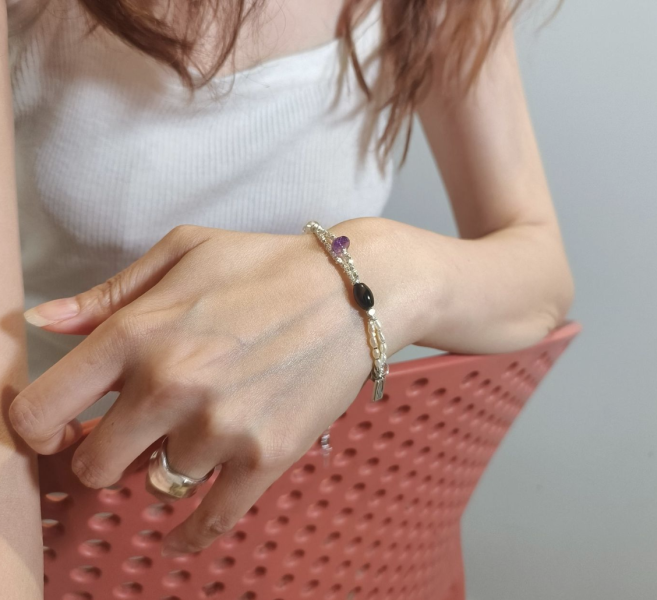 民族輕奢混寶石手鍊｜珍珠 × 紫水晶 × 黑瑪瑙 × 925銀 泰銀手鍊、青金石手鍊、天然水晶飾品、925純銀、民族風飾品、做舊銀飾、小眾設計、綠松石手鍊