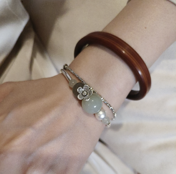 清邁手工藝S925泰銀煙紫和田玉沉香手鐲 泰銀手鍊、青金石手鍊、天然水晶飾品、925純銀、民族風飾品、做舊銀飾、小眾設計、綠松石手鍊