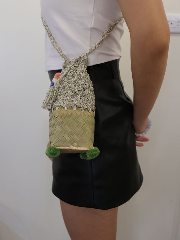 斜背藤編小廢包10*10CM 泰國草編包, 清邁手工包, 夏日度假包, 海邊沙灘包, 編織托特包, 泰國編織包