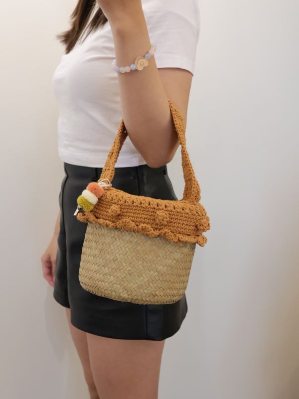 圓筒藤編織布包(小) 泰國草編包, 清邁手工包, 夏日度假包, 海邊沙灘包, 編織托特包, 泰國編織包