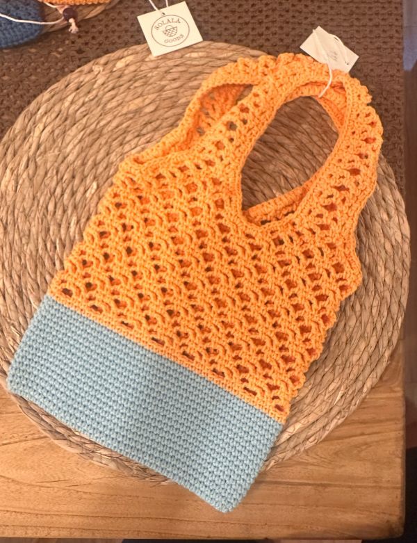 橘藍編織包｜手提造型袋 手工編織包、花朵鉤針包、太陽花拼接包、復古編織托特包、奶油色花花包、大容量編織肩背包