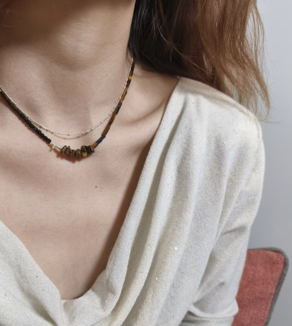 S925純銀美拉德虎眼石不規則項鍊 泰銀手鍊、青金石手鍊、天然水晶飾品、925純銀、民族風飾品、做舊銀飾、小眾設計、綠松石手鍊