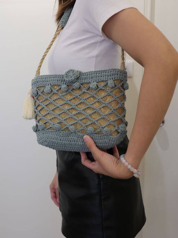 長柄編織包 25*28cm 泰國草編包, 清邁手工包, 夏日度假包, 海邊沙灘包, 編織托特包, 泰國編織包