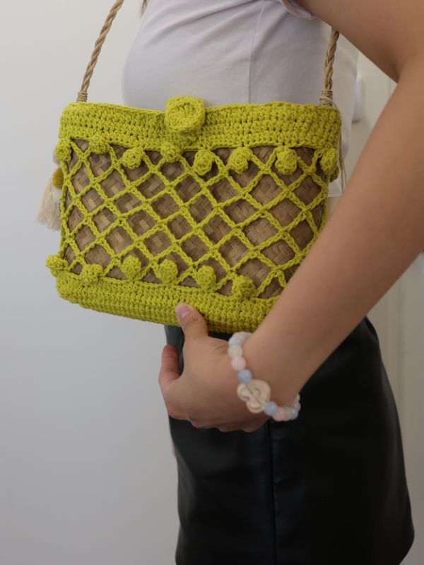 長柄編織包 25*28cm 泰國草編包, 清邁手工包, 夏日度假包, 海邊沙灘包, 編織托特包, 泰國編織包