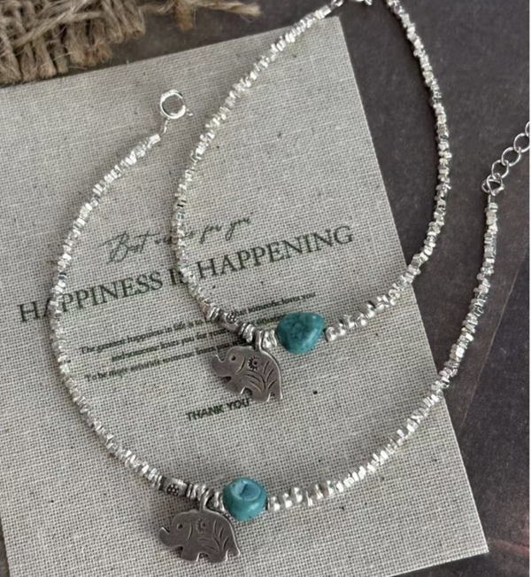 S925純銀清邁泰銀小象綠松石手鍊 泰銀手鍊、青金石手鍊、天然水晶飾品、925純銀、民族風飾品、做舊銀飾、小眾設計、綠松石手鍊