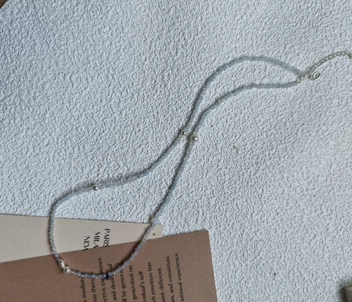 夏日藍語｜海藍寶 × 淡水珍珠925純銀項鍊 925純銀項鍊、日本古董珠、極細項鍊、駝色鎖骨鍊、小花珠飾、手工串珠飾品、小眾飾品推薦