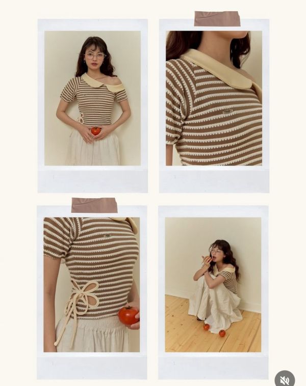 泰國設計師造型圓領撞色短袖上衣 