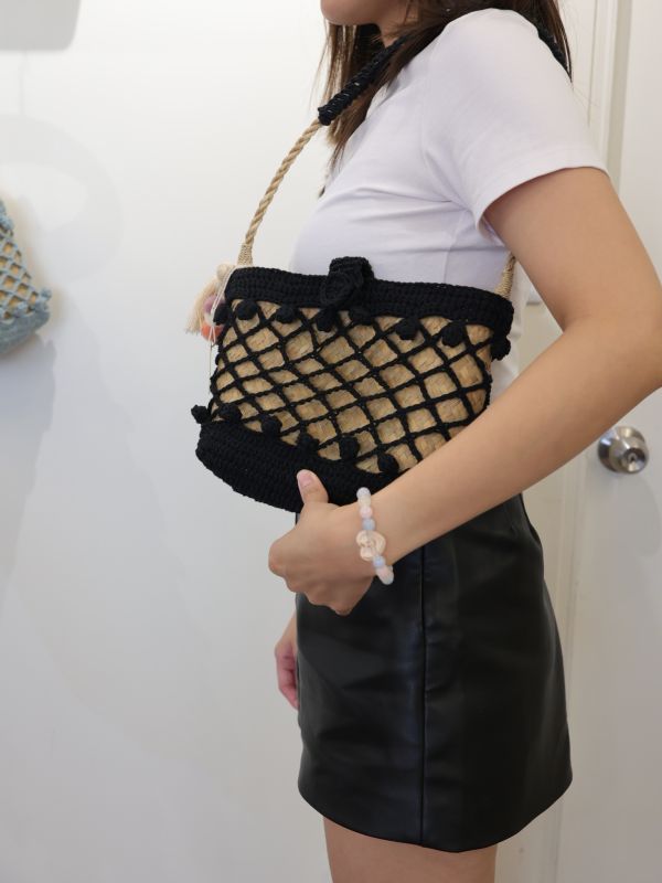 長柄編織包 25*28cm 泰國草編包, 清邁手工包, 夏日度假包, 海邊沙灘包, 編織托特包, 泰國編織包