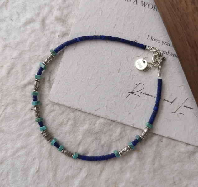 清邁泰銀 × 青金石手鍊｜天然石 泰銀手鍊、青金石手鍊、天然水晶飾品、925純銀、民族風飾品、做舊銀飾、小眾設計、綠松石手鍊