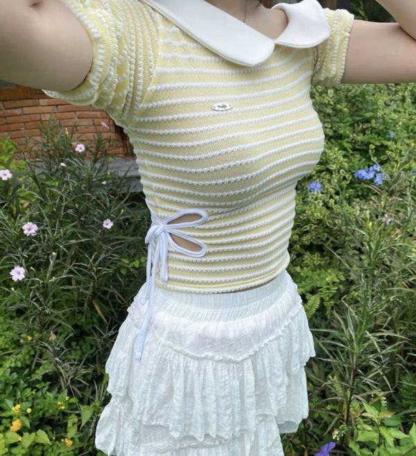 泰國設計師造型圓領撞色短袖上衣 