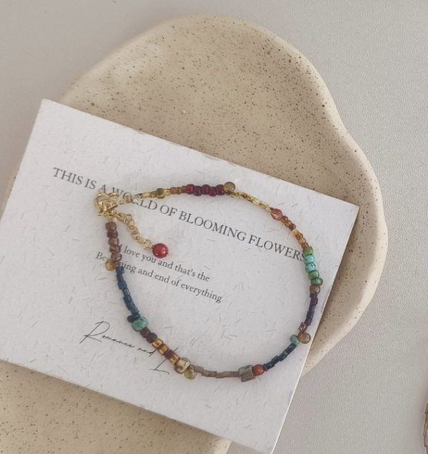 歐洲古董彩珠項鍊｜14K包金 × 幾何琉璃串珠設計 925純銀項鍊、日本古董珠、極細項鍊、駝色鎖骨鍊、小花珠飾、手工串珠飾品、小眾飾品推薦