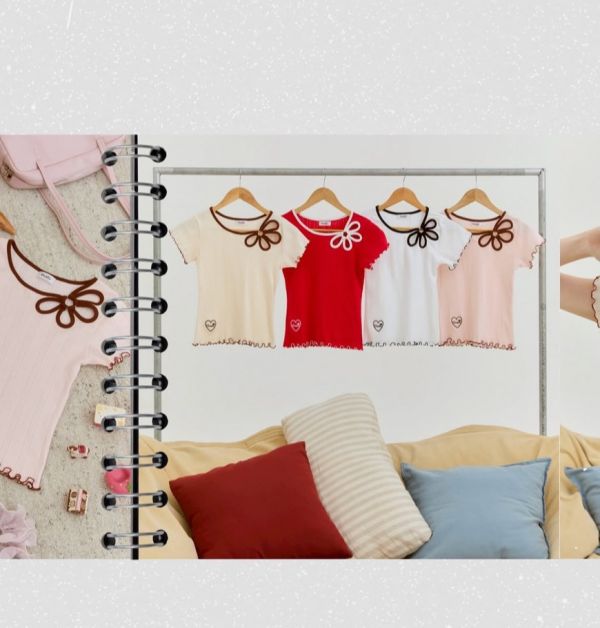 泰國設計師造型愛心款撞色短袖上衣 