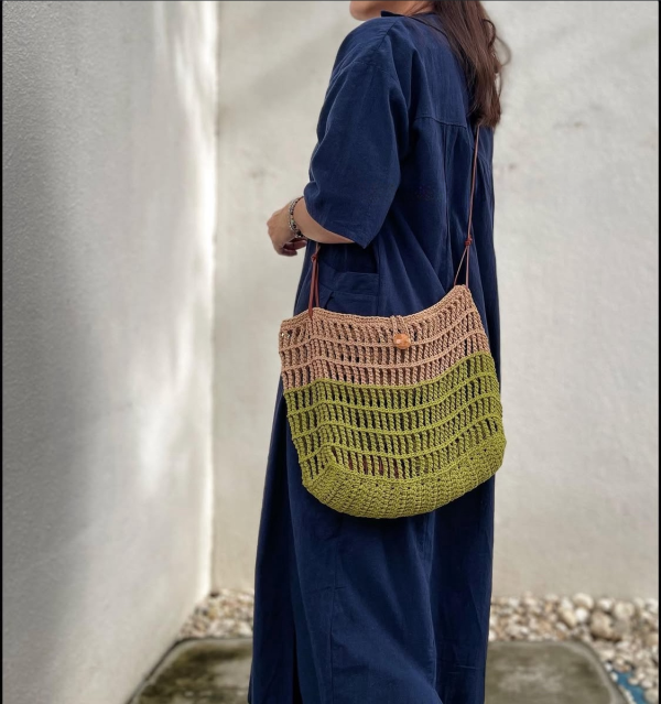 撞色細繩編織包 手工編織包、花朵鉤針包、太陽花拼接包、復古編織托特包、奶油色花花包、大容量編織肩背包