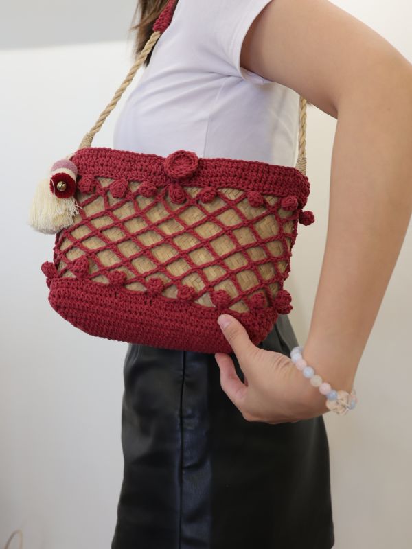 長柄編織包 25*28cm 泰國草編包, 清邁手工包, 夏日度假包, 海邊沙灘包, 編織托特包, 泰國編織包