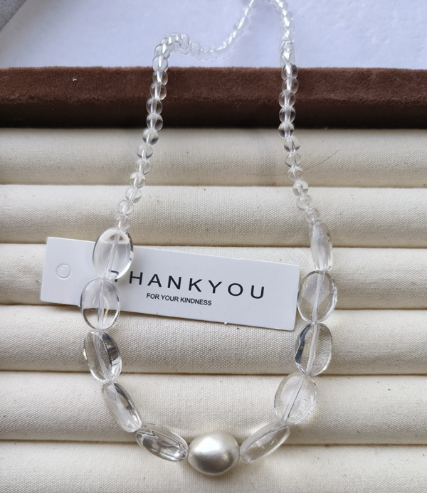 高透白水晶手鍊｜S925純銀 925純銀項鍊、日本古董珠、極細項鍊、駝色鎖骨鍊、小花珠飾、手工串珠飾品、小眾飾品推薦