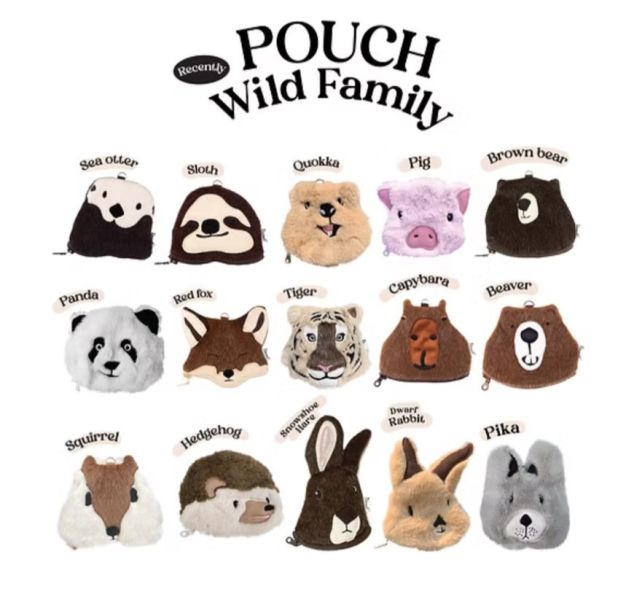 毛茸茸零錢小物包 Pouch (Wild  Family 野生家族） 野生家族, Urban Family, 動物零錢包, 毛絨零錢包, 可愛動物收納包, 禮盒零錢包, SoLaLa GOODS, 禮物推薦, 水豚, 樹懶, 海獺, 狐狸