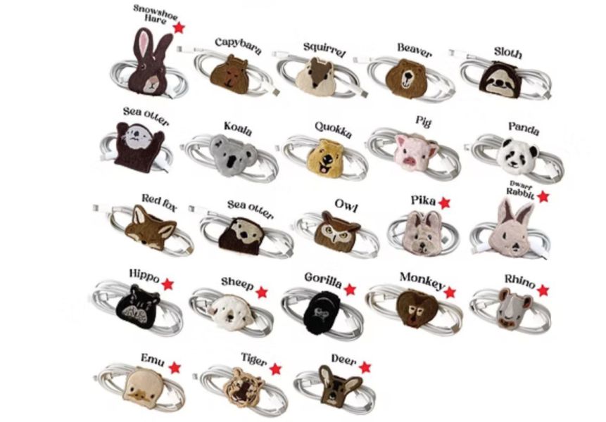 可愛動物耳機線整理夾｜Urban & Wild Family 系列 耳機收納帶, 動物造型Cable Clip, 毛絨耳機線夾, 線材收納, 耳機線整理器, SoLaLa GOODS, 可愛小物, 禮物推薦, 充電線收納