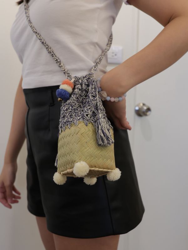 斜背藤編小廢包10*10CM 泰國草編包, 清邁手工包, 夏日度假包, 海邊沙灘包, 編織托特包, 泰國編織包