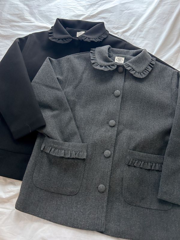 ﹝KR選物﹞荷葉花邊領包釦鋪棉大衣 