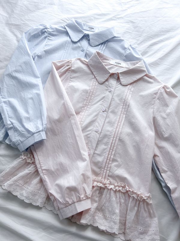 ﹝KR選物﹞拼接雕花滾邊襯衫 