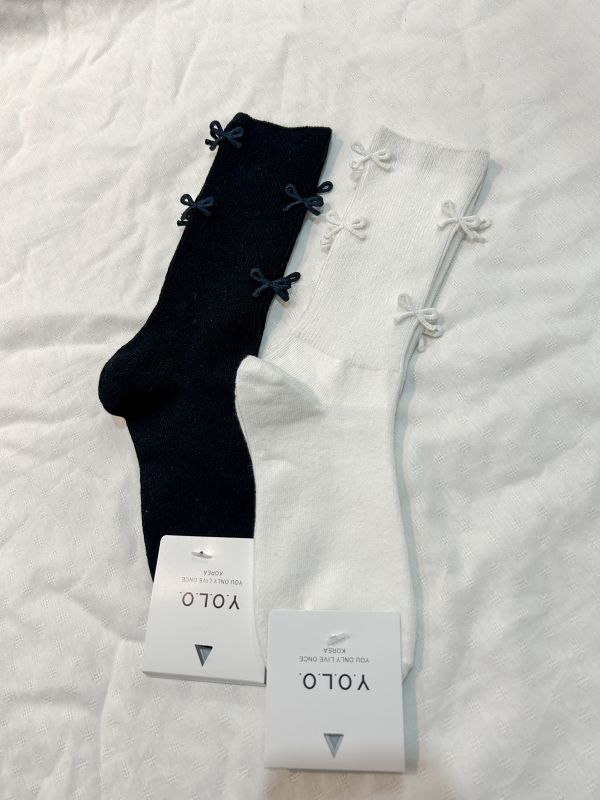 立體蝴蝶結素色中長襪 