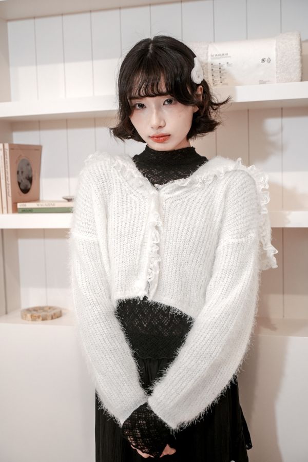 軟綿綿蕾絲滾邊水手針織外套 軟綿綿蕾絲滾邊水手針織外套