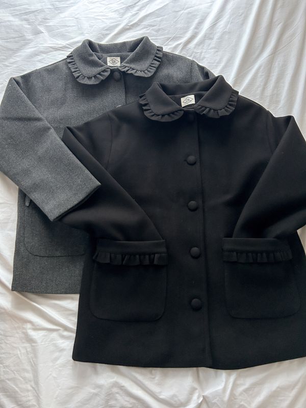 ﹝KR選物﹞荷葉花邊領包釦鋪棉大衣 